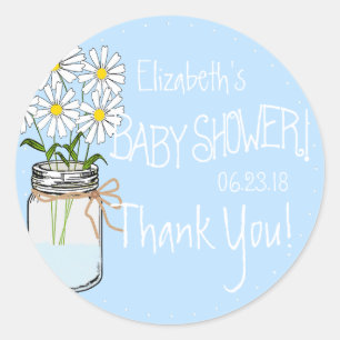 White Blume Mason Jar Blue Baby Dusche Vielen Dank Runder Aufkleber
