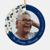 White Blume Memorial Blue Custom Foto Weihnachten Keramik Ornament (Vorne)
