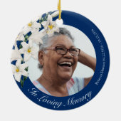White Blume Memorial Blue Custom Foto Weihnachten Keramik Ornament (Hinten)