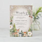 White Blume Onederland Animals Baby Showe Einladung (Stehend Vorderseite)