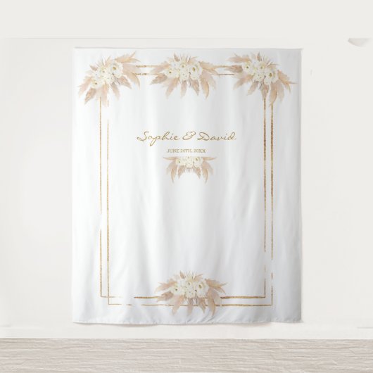 White Blume Pampas Grass Foto Stand Hochzeit Wandteppich (Vorderseite)