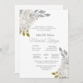 White Blume Quinceanera Einladung (Vorne/Hinten)