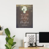 White Blume Rustic Country Wedding Willkommenszeic Poster (Heimbüro)