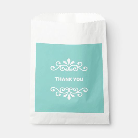 White Blume Vector auf Türkis Aquamarin Danke Geschenktütchen (Vorderseite)