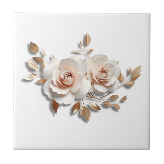 White Blush 3 D Blume Fliese (Vorderseite)