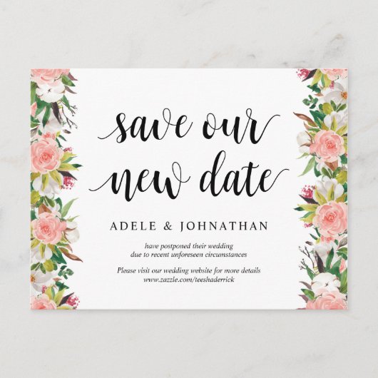 White Blush Florals, Rett unser neues Datum, versc Postkarte (Vorderseite)