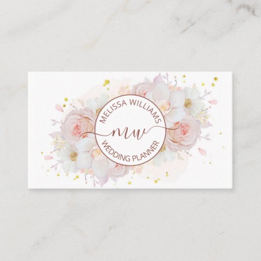 White Blush Flowers Logo Initials Visitenkarte (Vorderseite)
