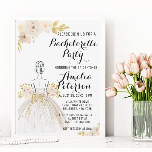 White Blush Gold Glitzer Dress Junggeselinnen-Absc Einladung