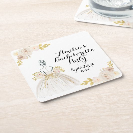 White Blush Gold Glitzer Dress Junggeselinnen-Absc Rechteckiger Pappuntersetzer (angewinkelt)