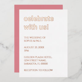White Blush Pink Wedding Rose Gold Foil Einladung