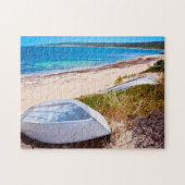 White boat Beach Blue Sky Ocean Foto Puzzle (Horizontal)