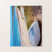 White boat Beach Blue Sky Ocean Foto Puzzle (Vertikal)