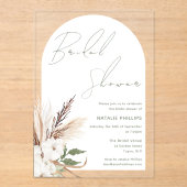 White Boho Arch Floral Brautparty Acryleinladungen (Vorderseite)