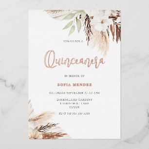 White Boho Blume Sage Quinceanera Rose Gold Folieneinladung