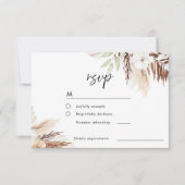 White Boho Blume zagen grüne Blätter Hochzeit RSVP Karte (Vorderseite)