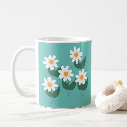 White Boho Daisy Blume Kaffeetasse (Mit Donut)