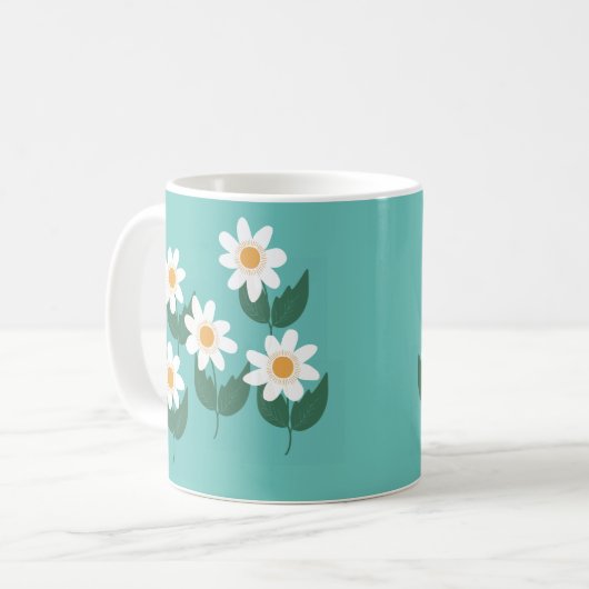 White Boho Daisy Blume Kaffeetasse (Vorderseite Links)