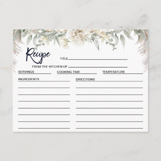 White Boho Floral Brautparty Rezept Card Postkarte (Vorderseite)