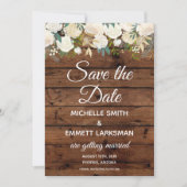 White Boho Floral Rusticus Gold Save the Date Einladung (Vorderseite)