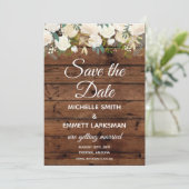 White Boho Floral Rusticus Gold Save the Date Einladung (Stehend Vorderseite)