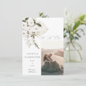White Boho Floral Save the Date Foto (Stehend Vorderseite)
