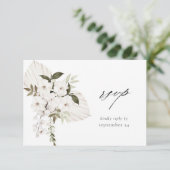 White Boho Floral w Meal RSVP Karte (Stehend Vorderseite)