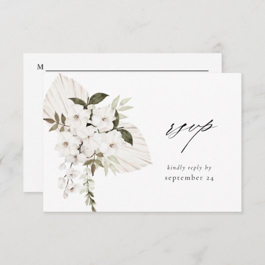 White Boho Floral w Meal RSVP Karte (Vorne/Hinten)