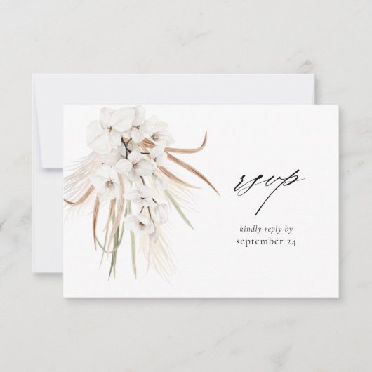 White Boho Floral w Meal RSVP Karte 2 (Vorderseite)