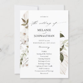 White Boho Floral Wedding Program Einladung