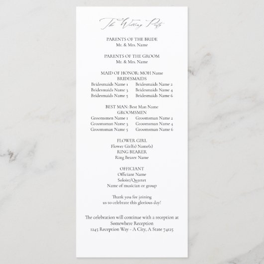 White Boho Floral Wedding Program Programm (Rückseite)