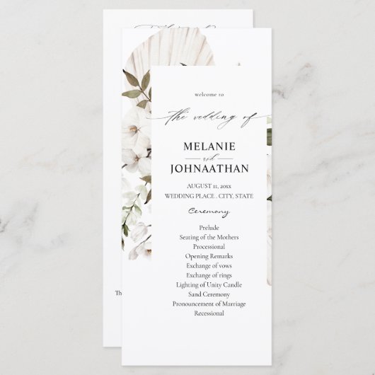 White Boho Floral Wedding Program Programm (Vorne/Hinten)