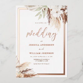 White Boho Floral Wedding Real Rose Gold Folieneinladung