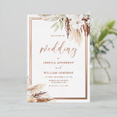 White Boho Floral Wedding Real Rose Gold Folieneinladung (Stehend vorne)