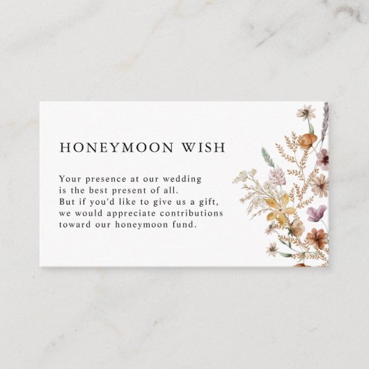 White Boho Honeymoon Wish Enclosure Card Begleitkarte (Vorderseite)