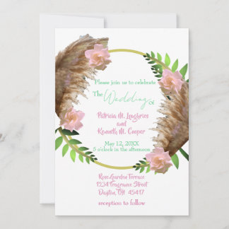 White Boho Hoop Greenerenery Pampas Wedding Einladung