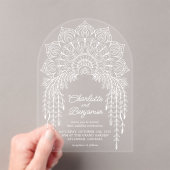 White Boho Mandala Moderne Hochzeit Acryleinladungen (Insitu (Handheld))