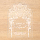 White Boho Mandala Moderne Hochzeit Acryleinladungen (Vorderseite)
