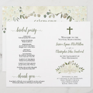 White Boho Rose DIY Fold Katholic Wedding Program