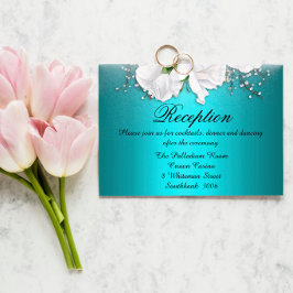 White Boho Rose Metallic Aqua Wedding Empfang Begleitkarte