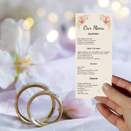 White Boho Watercolor Blume Hochzeitmenü-Karte Einladung