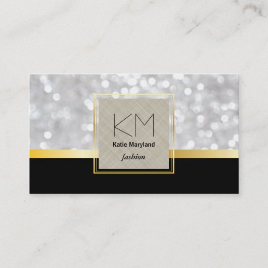 White Bokeh Golden Border Black Gold Bar Visitenkarte (Vorderseite)