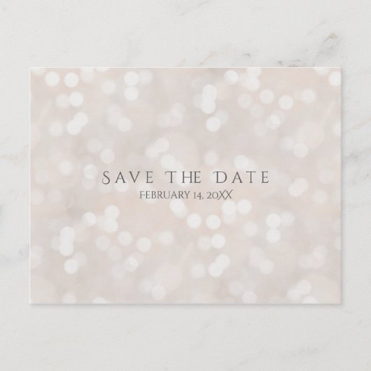 White Bokeh Moderner Glamour Chic Save the Date Ankündigungspostkarte (Vorderseite)