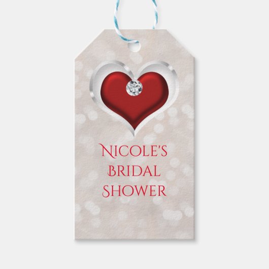 White Bokeh Red Valentine's Glam Heart Fevor Geschenkanhänger (Vorderseite)