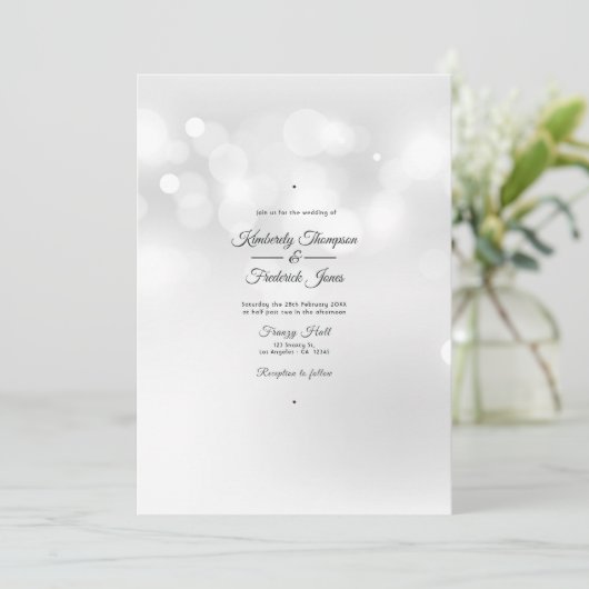 White Bokeh Wedding Einladung (Stehend Vorderseite)