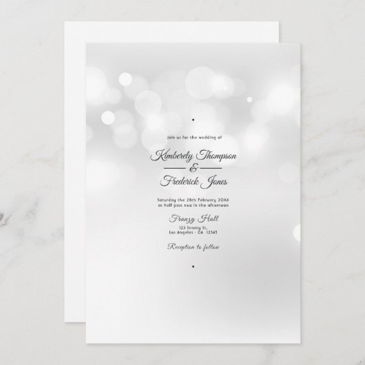 White Bokeh Wedding Einladung (Vorne/Hinten)