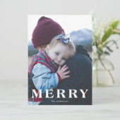 White Bold MERRY Weihnachtsfotokarte Feiertagskarte (Stehend Vorderseite)