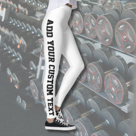 White Bold Personalized Custom Text Vertical Leggings