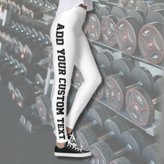 White Bold Personalized Custom Text Vertical Leggings