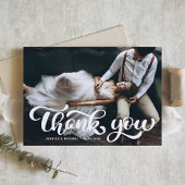 White Bold Retro Script Foto Wedding Dankeskarte