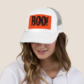 White BOO! Trucker Hat in Orange and Black design. Truckerkappe (Beispiel)